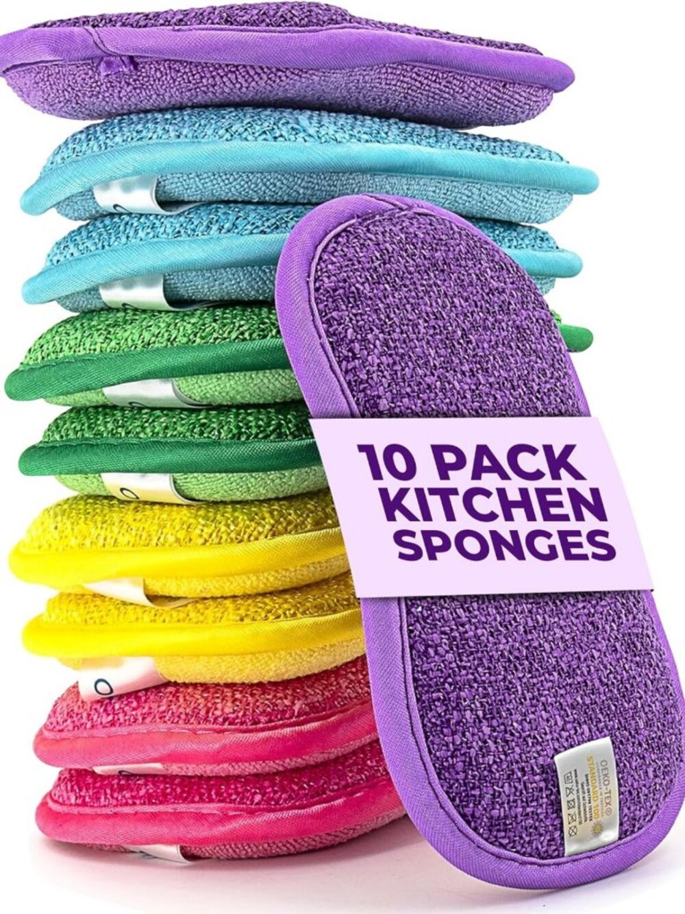 10 Washable Reusable Kitchen Sponges - Multicolored Dish Cleaning Pads 6x3